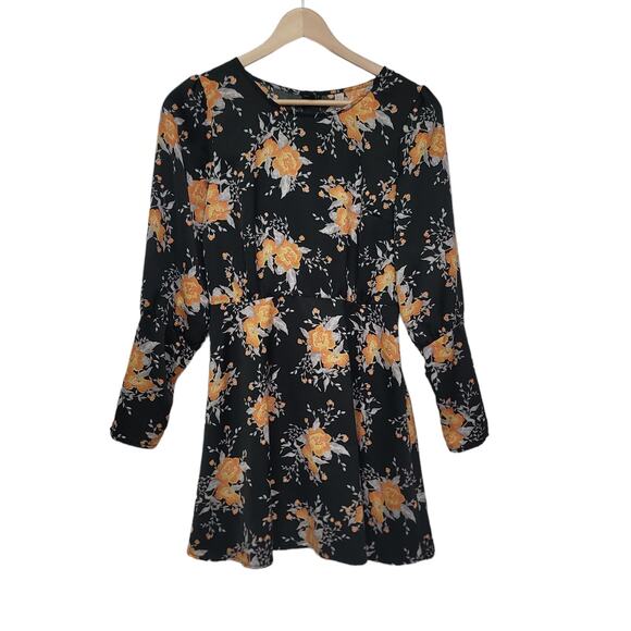 Free People Parker Dress in Black Orange Floral‎ Print Womens Size 0 - Picture 1 of 9